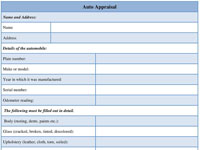 Printable Auto Appraisal Form, Car Appraisal Template